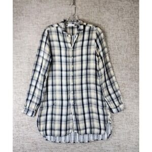 Free People X CP Shades Double Gauze Shirt Dress Womens XS Navy Cream Plaid
